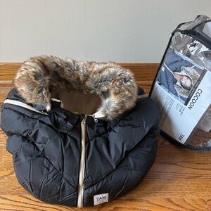 7AM Black Puffer Jacket with Faux Fur Trim